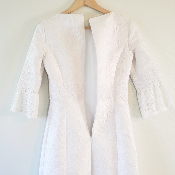 Michael Kors White Brocade Silk Lace Formal Dress - Picture 9 of 11